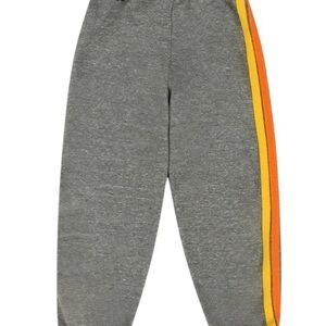 Aviator Nation Kids Joggers in Gray with Orange and Yellow Stripes